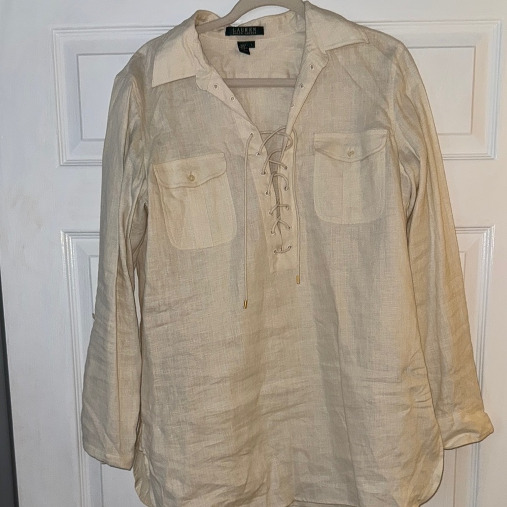 Ralph Lauren Beige Lace-Up Blouse